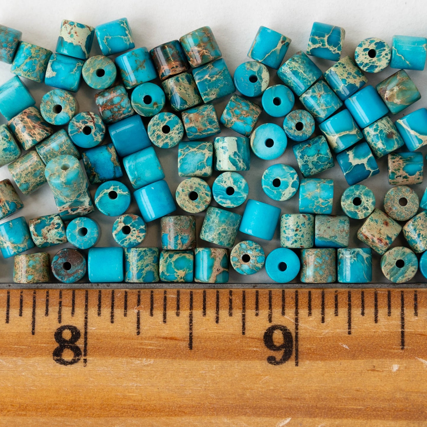 4x4.5mm Impression Jasper Tube Beads - Turquoise - 30 beads