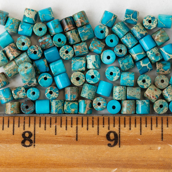 4x4.5mm Impression Jasper Tube Beads - Turquoise - 30 beads