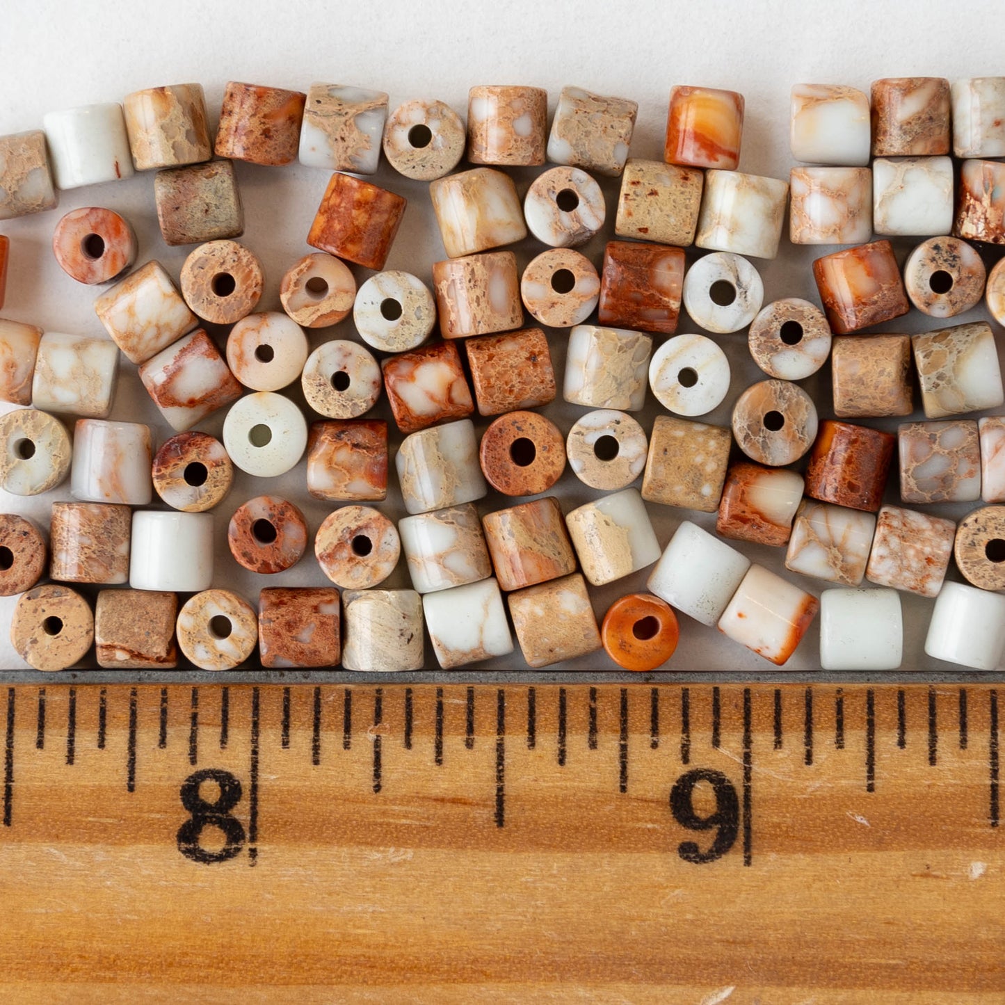 4x4.5mm Impression Jasper Tube Beads - White - 30 beads