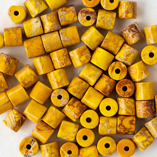 4x4.5mm Impression Jasper Tube Beads - Yellow - 30 beads