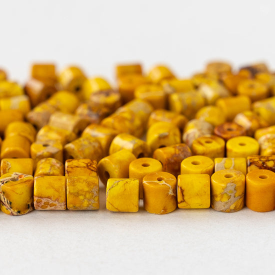 4x4.5mm Impression Jasper Tube Beads - Yellow - 30 beads