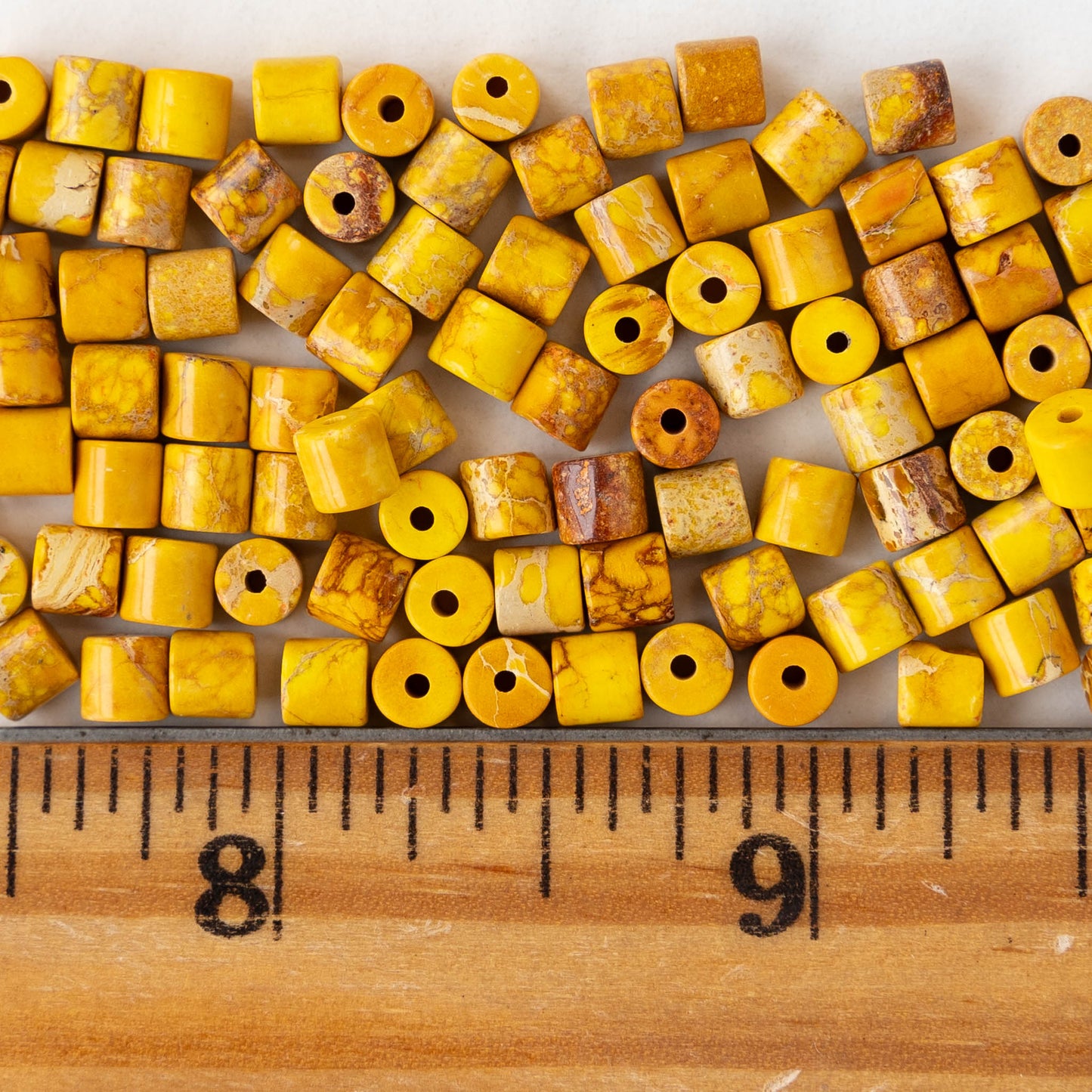 4x4.5mm Impression Jasper Tube Beads - Yellow - 30 beads