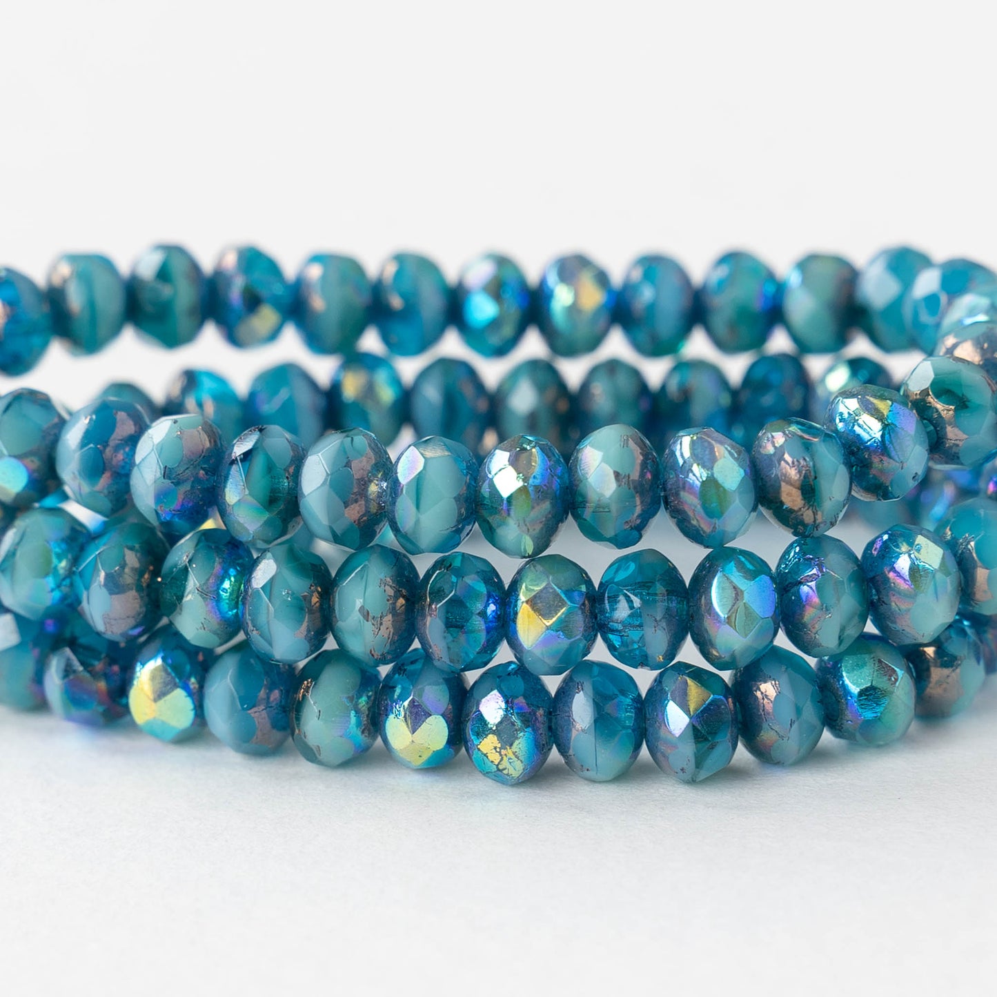 4x5mm Faceted Glass Rondelles - Blue Turquoise Bronze AB - 30 Beads