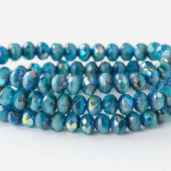 4x5mm Faceted Glass Rondelles - Blue Turquoise Bronze AB - 30 Beads