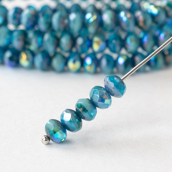 4x5mm Faceted Glass Rondelles - Blue Turquoise Bronze AB - 30 Beads