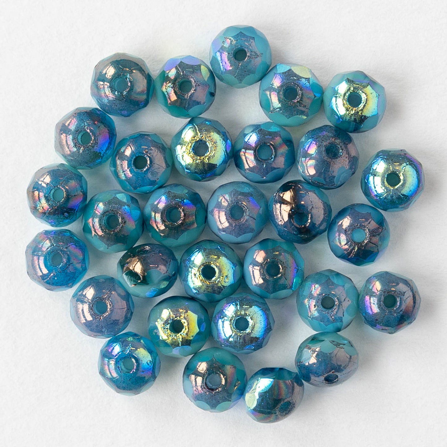 4x5mm Faceted Glass Rondelles - Blue Turquoise Bronze AB - 30 Beads