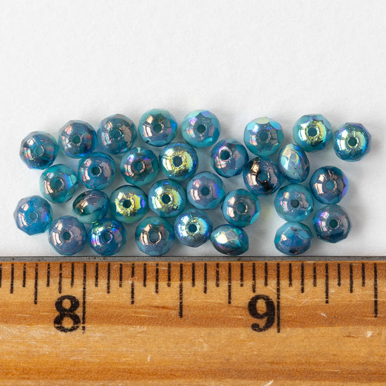 4x5mm Faceted Glass Rondelles - Blue Turquoise Bronze AB - 30 Beads