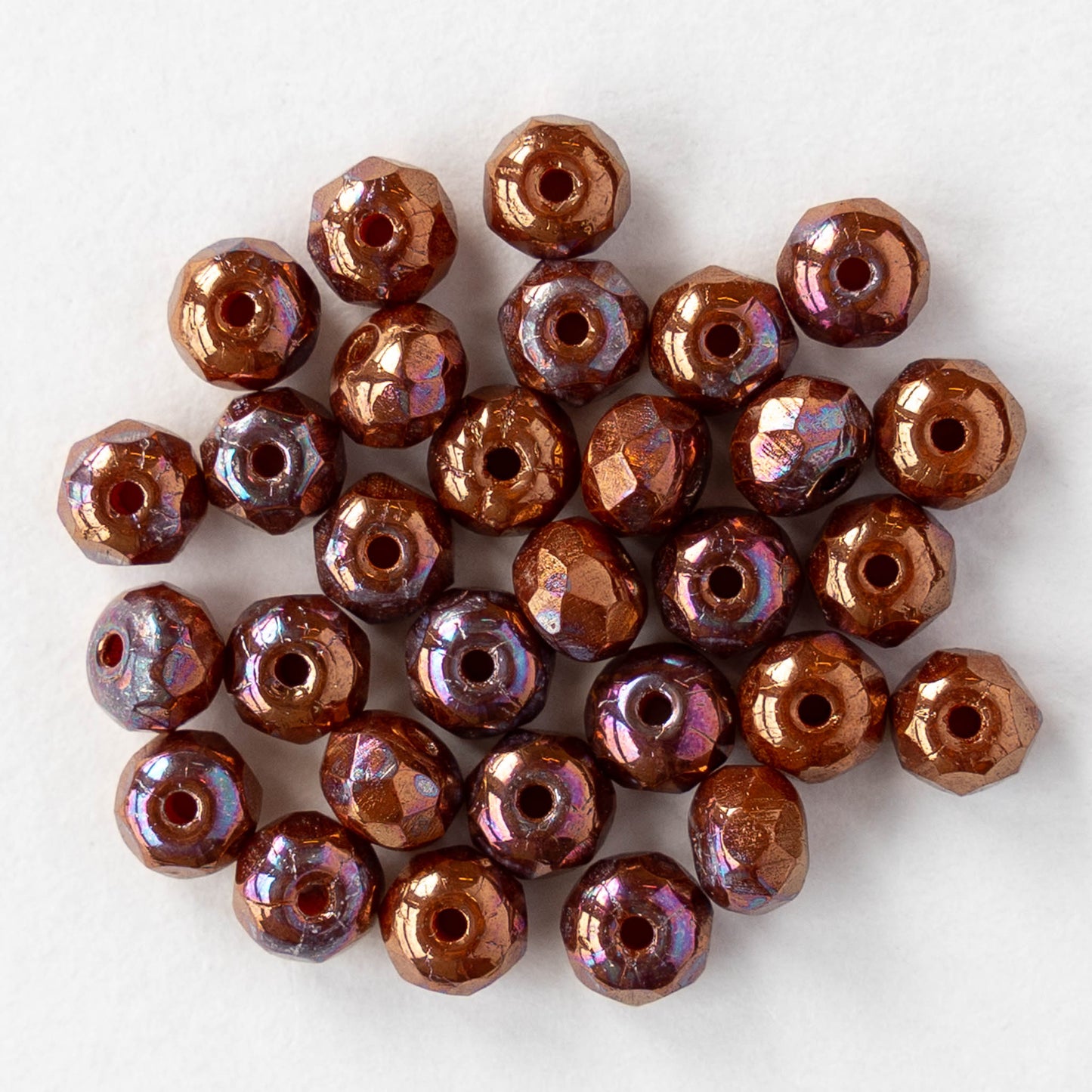 4x5mm Faceted Glass Rondelles - Copper Oil Slick - 30 Beads