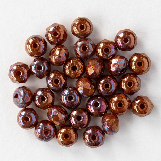 4x5mm Faceted Glass Rondelles - Copper Oil Slick - 30 Beads