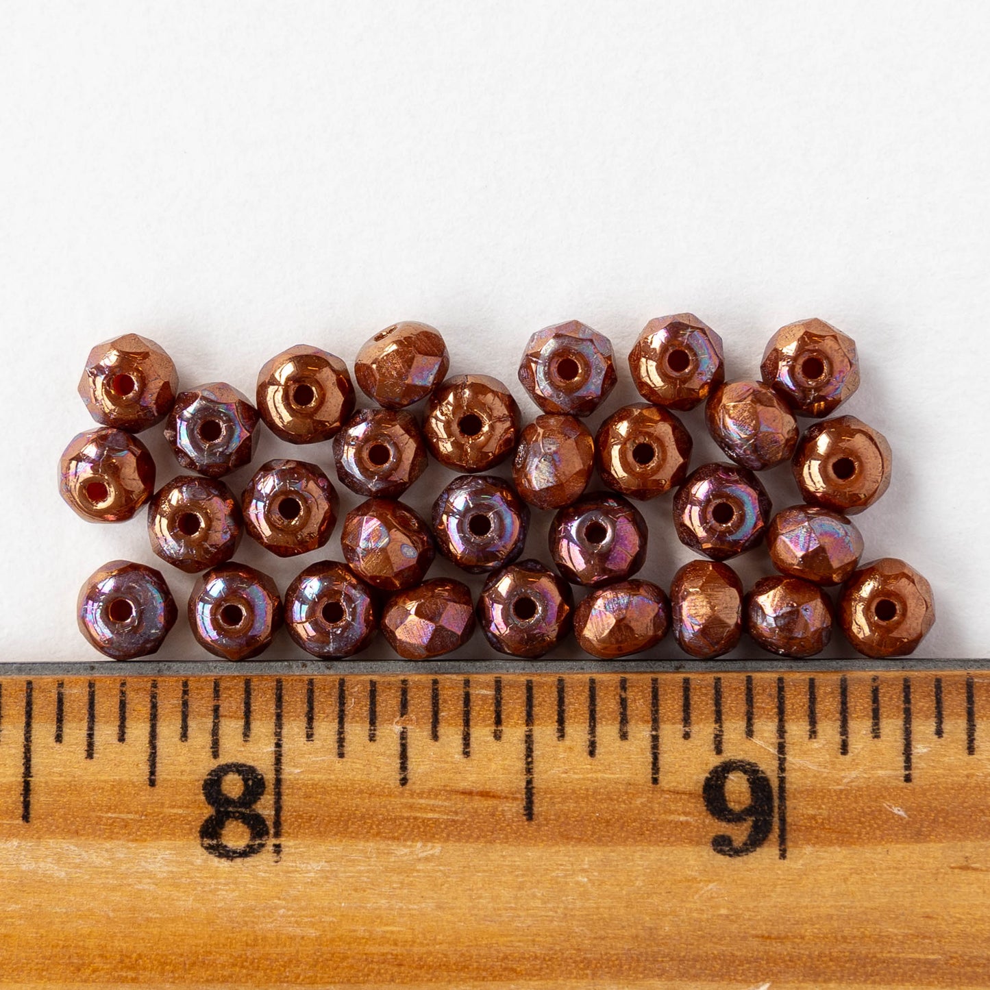 4x5mm Faceted Glass Rondelles - Copper Oil Slick - 30 Beads