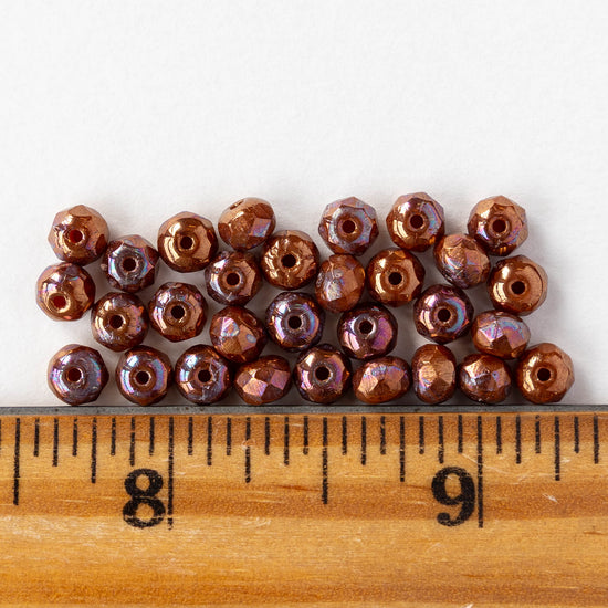 4x5mm Faceted Glass Rondelles - Copper Oil Slick - 30 Beads