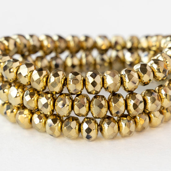 4x5mm Faceted Glass Rondelles - Gold - 30 Beads
