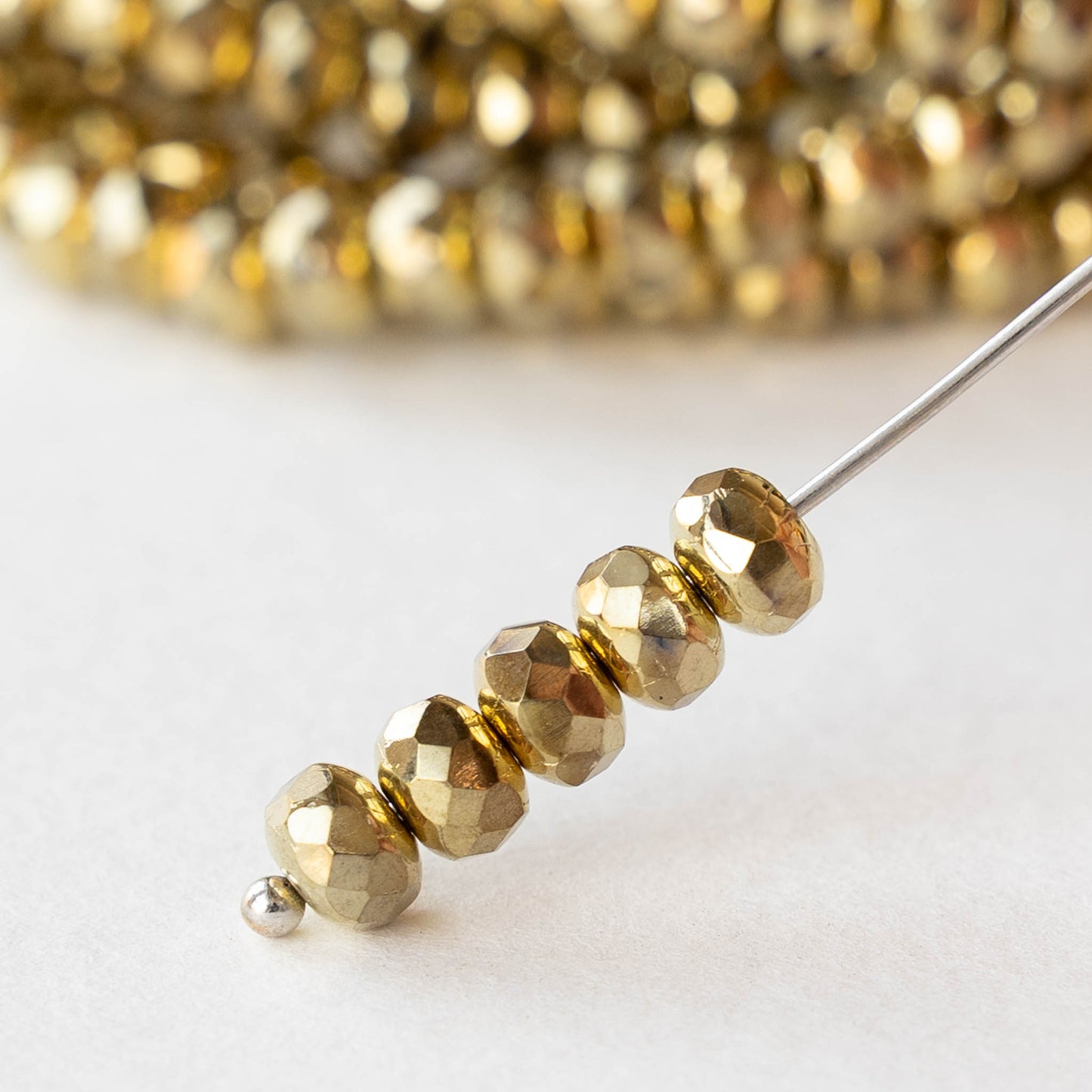 4x5mm Faceted Glass Rondelles - Gold - 30 Beads