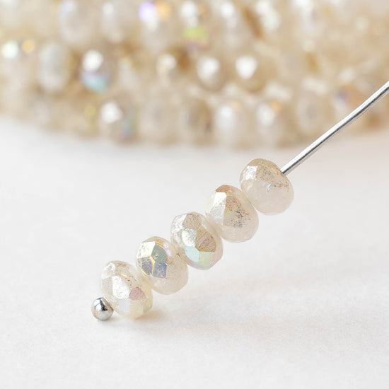 3x5mm Faceted Glass Rondelles - Ivory Opaline Silver AB - 30 Beads