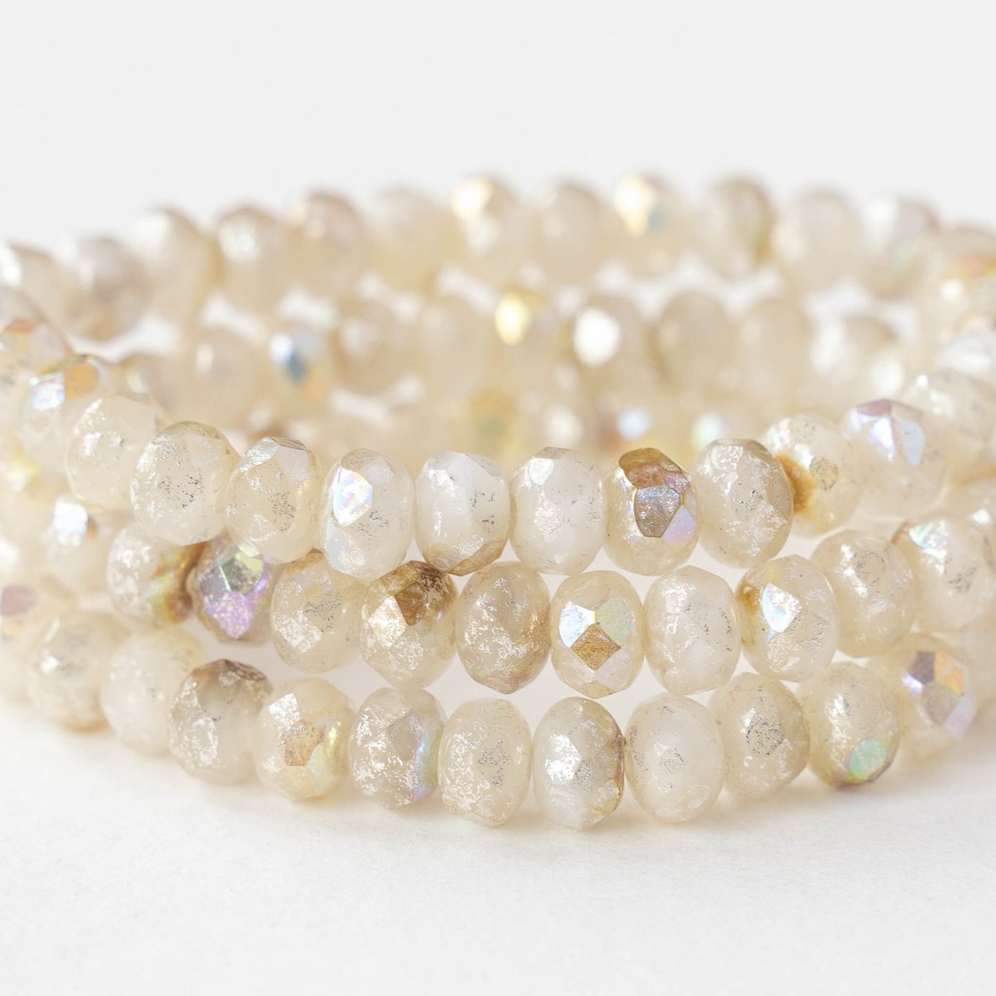 3x5mm Faceted Glass Rondelles - Ivory Opaline Silver AB - 30 Beads