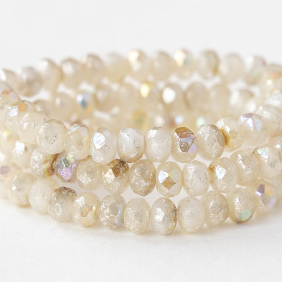3x5mm Faceted Glass Rondelles - Ivory Opaline Silver AB - 30 Beads