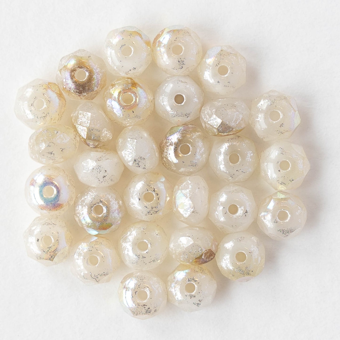3x5mm Faceted Glass Rondelles - Ivory Opaline Silver AB - 30 Beads