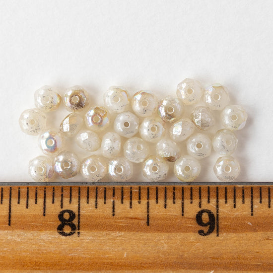 3x5mm Faceted Glass Rondelles - Ivory Opaline Silver AB - 30 Beads