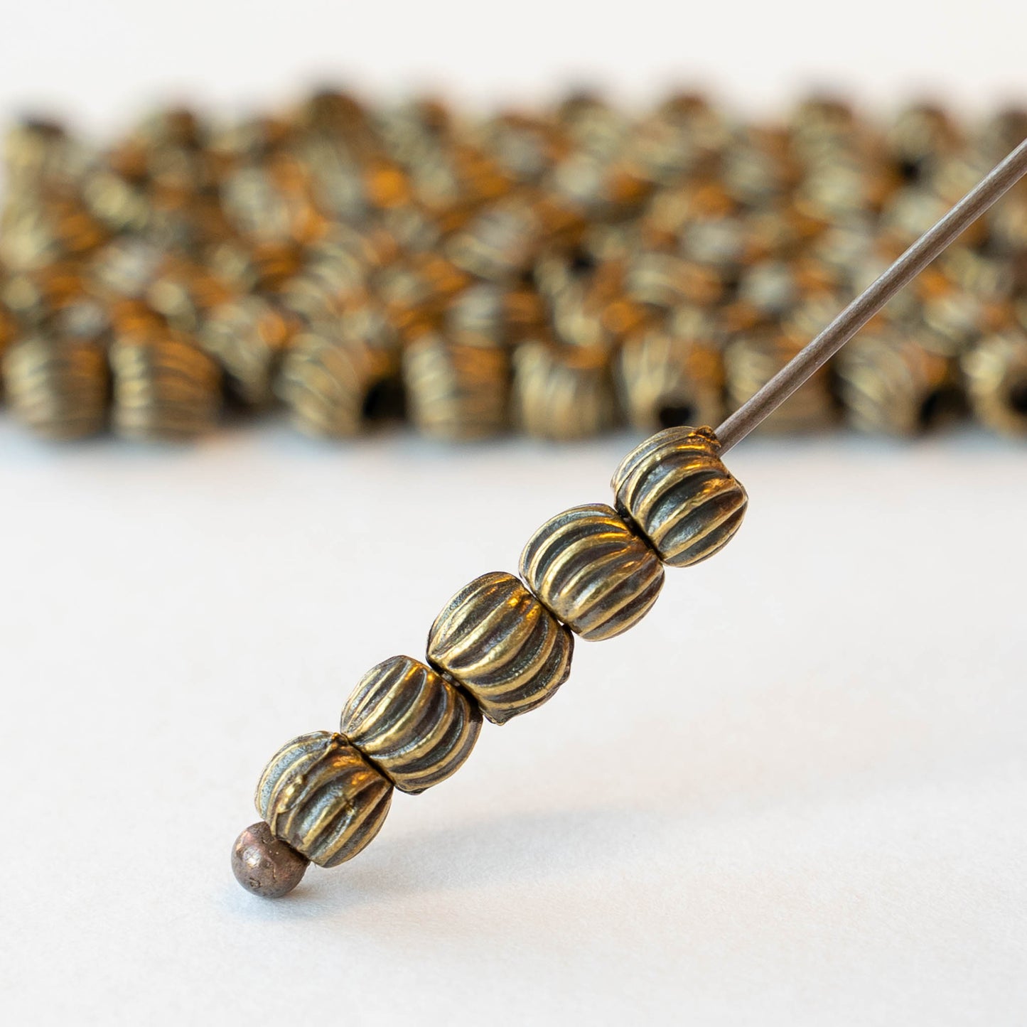 4mm Round Fluted Beads - Antique Brass - 10 beads