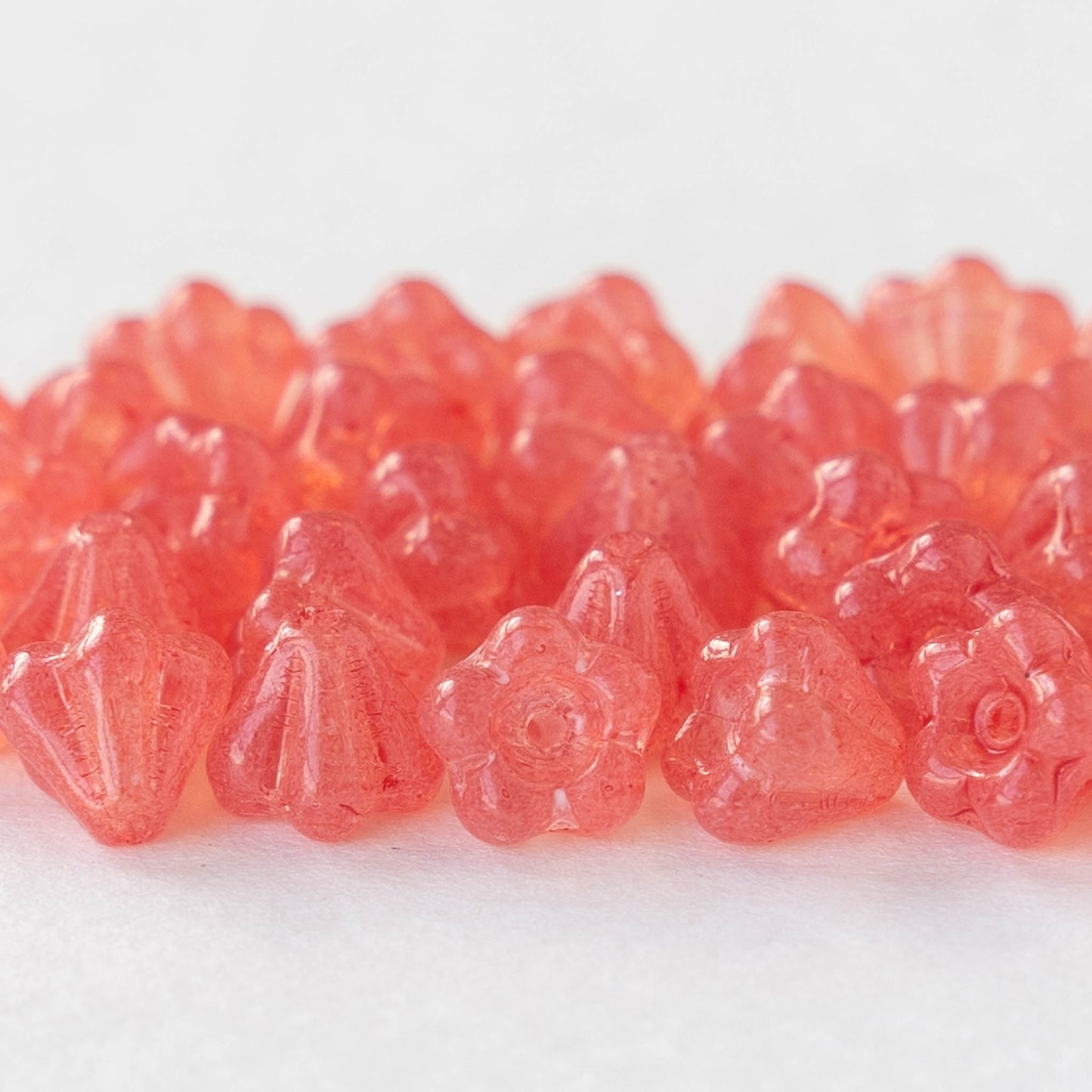 4x6mm Bell Flower Beads - Coral Pink - 30 Beads