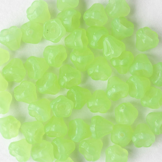 4x6mm Glass Flower Beads - Peridot Opaline - 50 Beads