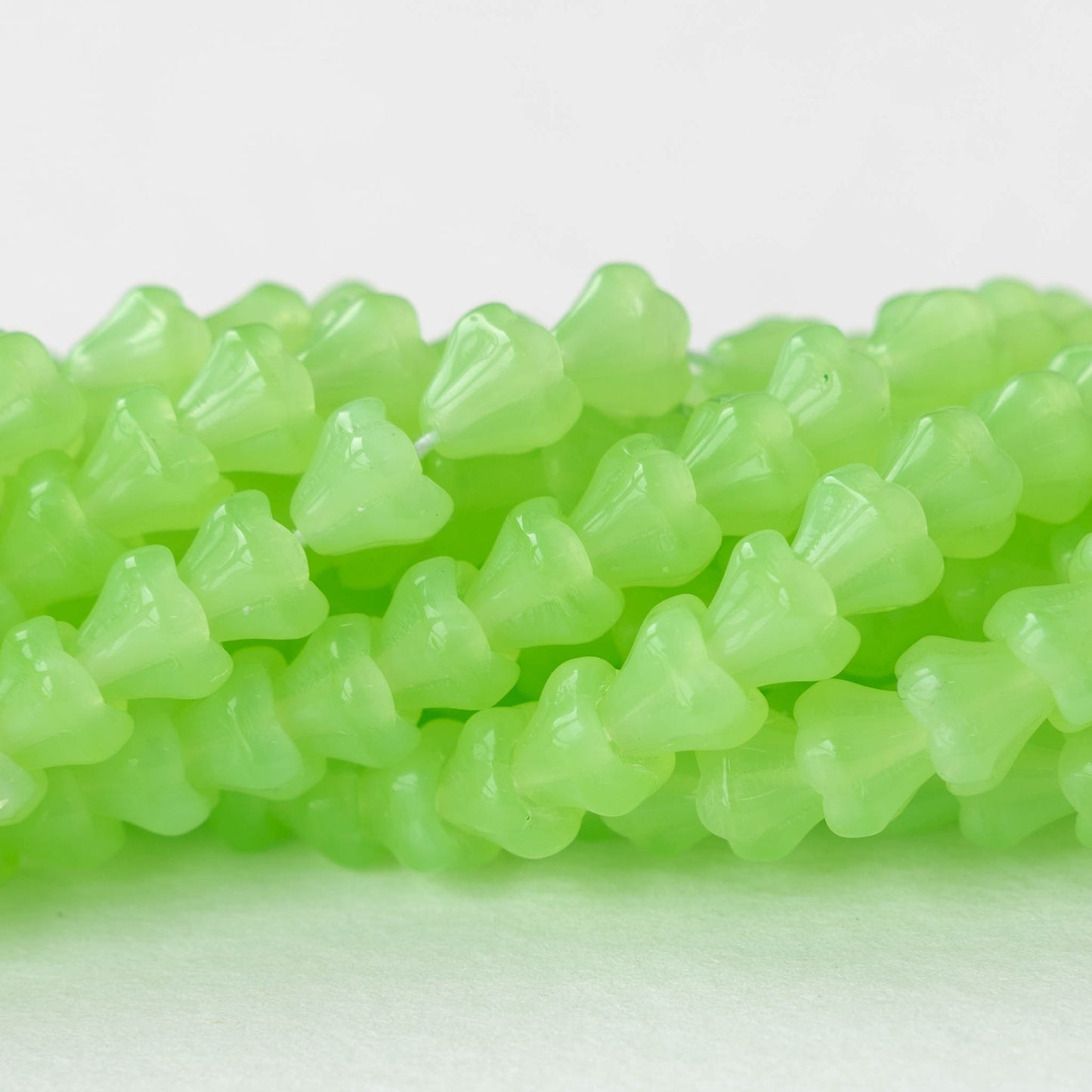 4x6mm Glass Flower Beads - Peridot Opaline - 50 Beads