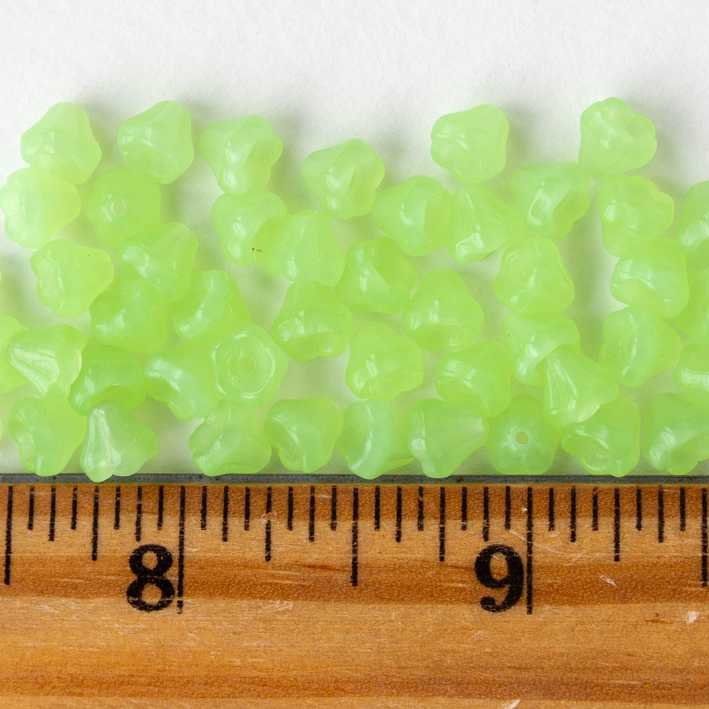 4x6mm Glass Flower Beads - Peridot Opaline - 50 Beads