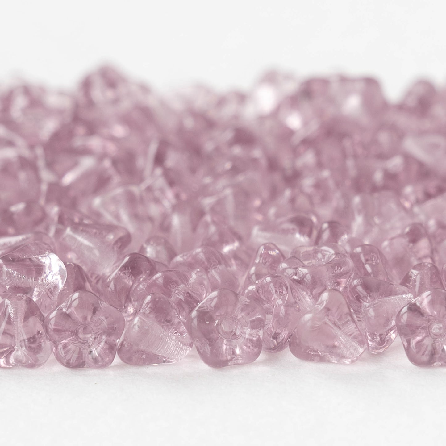 4x6mm Glass Flower Beads -Transparent Light Pink Lavender - 75 Beads