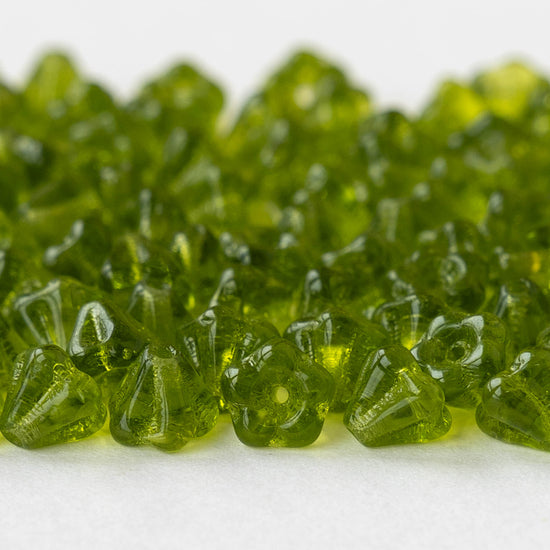 4x6mm Glass Flower Beads - Olivine Green - 75