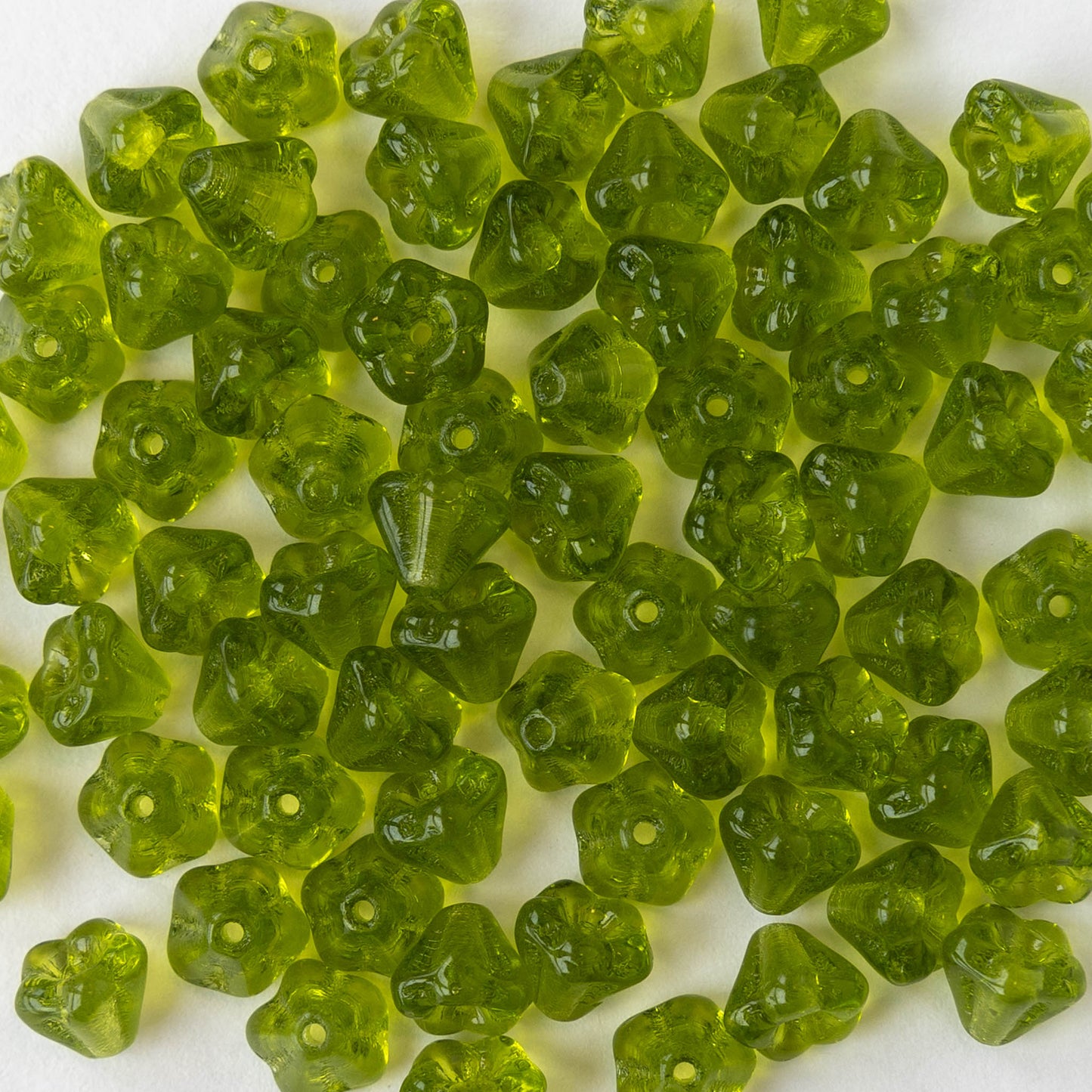 4x6mm Glass Flower Beads - Olivine Green - 75