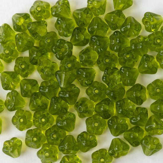 4x6mm Glass Flower Beads - Olivine Green - 75