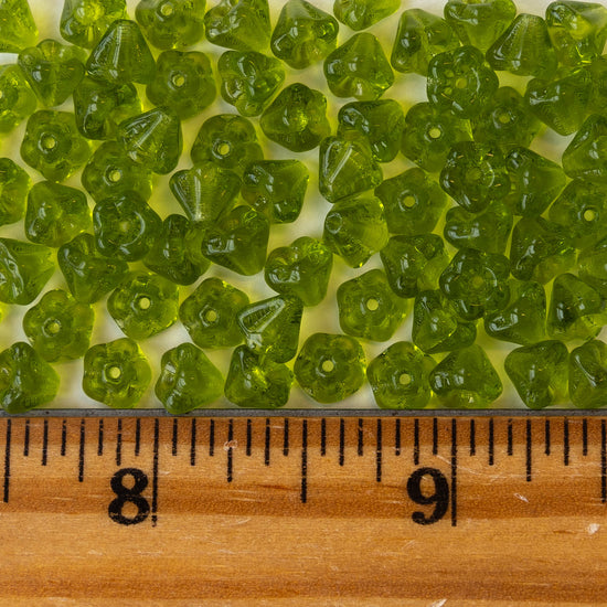 4x6mm Glass Flower Beads - Olivine Green - 75