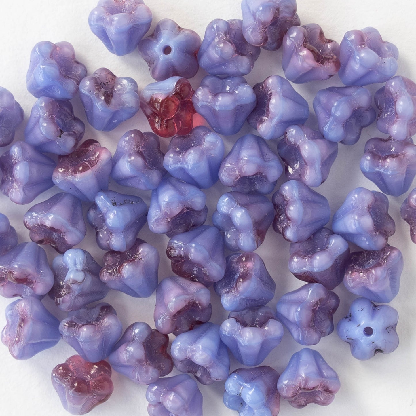 4x6mm Glass Flower Beads - Opaque Lavender Mix - 50 Beads