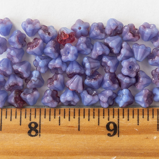 4x6mm Glass Flower Beads - Opaque Lavender Mix - 50 Beads