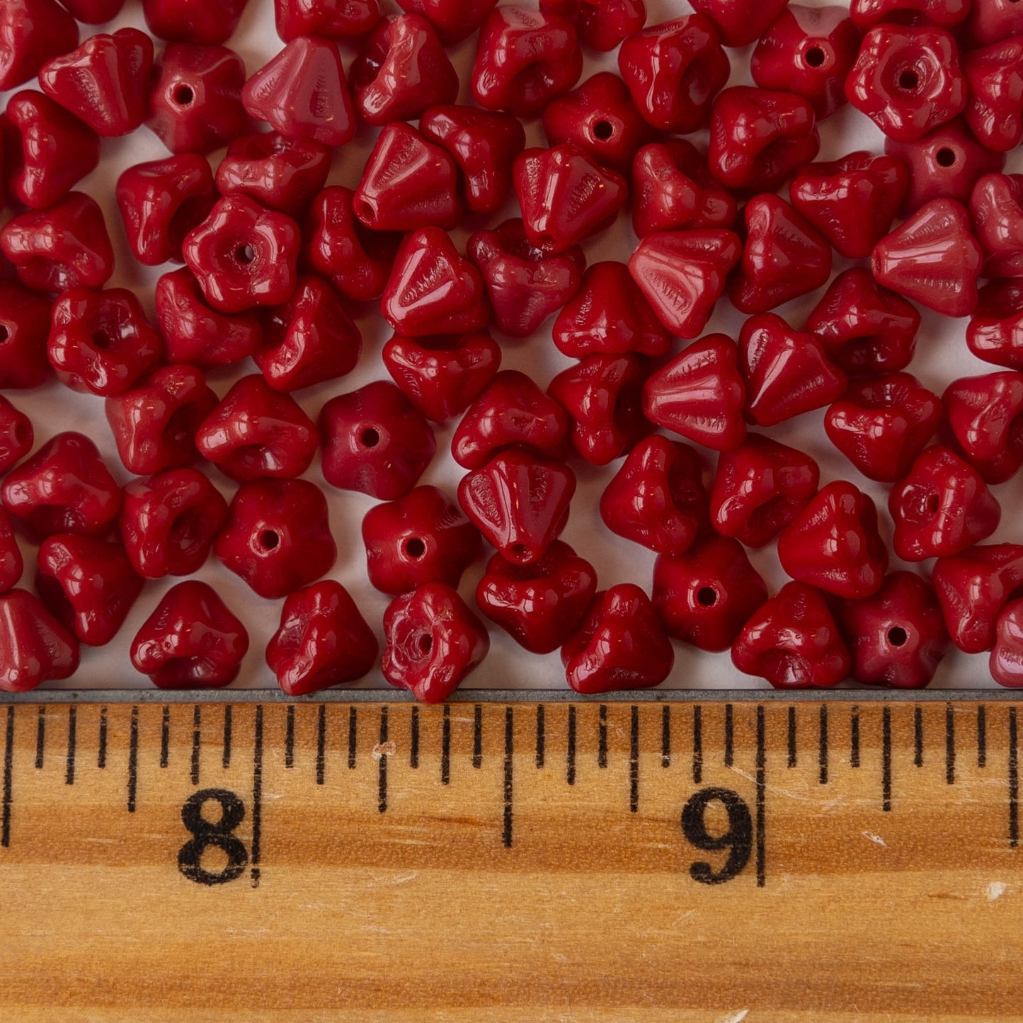 6x8mm Bell Flower Beads - Opaque Dark Red - 30