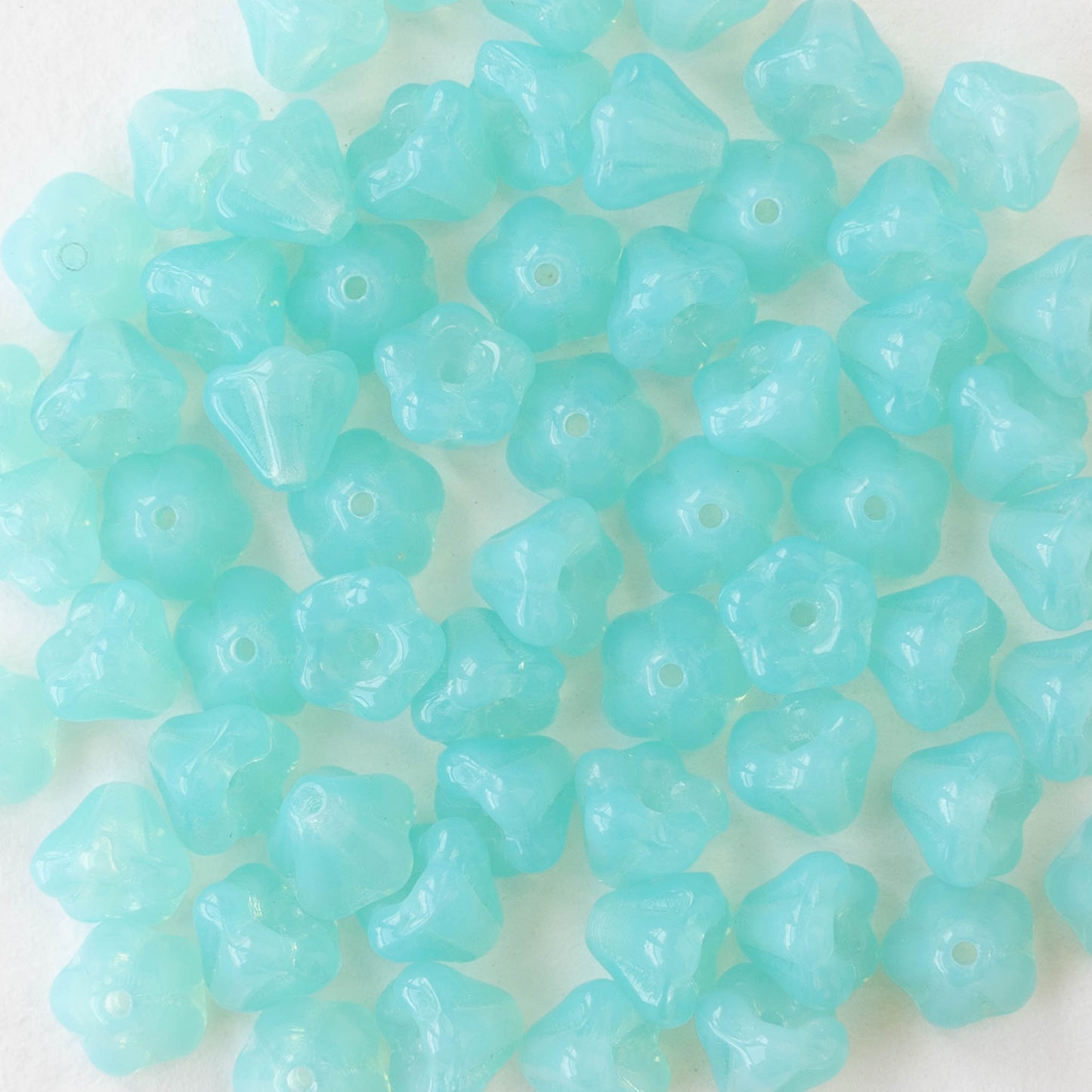 4x6mm Glass Flower Beads - Opaline Seafoam - 50 Beads