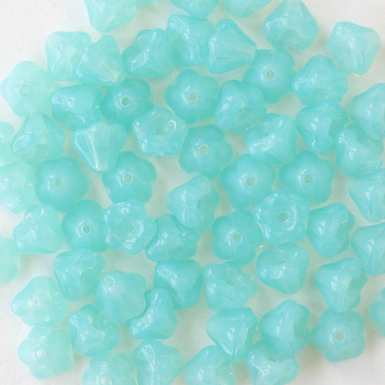 4x6mm Glass Flower Beads - Opaline Seafoam - 50 Beads