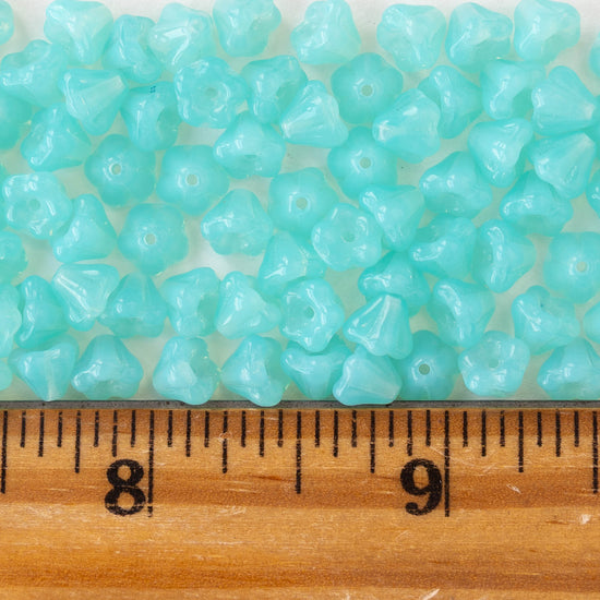 4x6mm Glass Flower Beads - Opaline Seafoam - 50 Beads