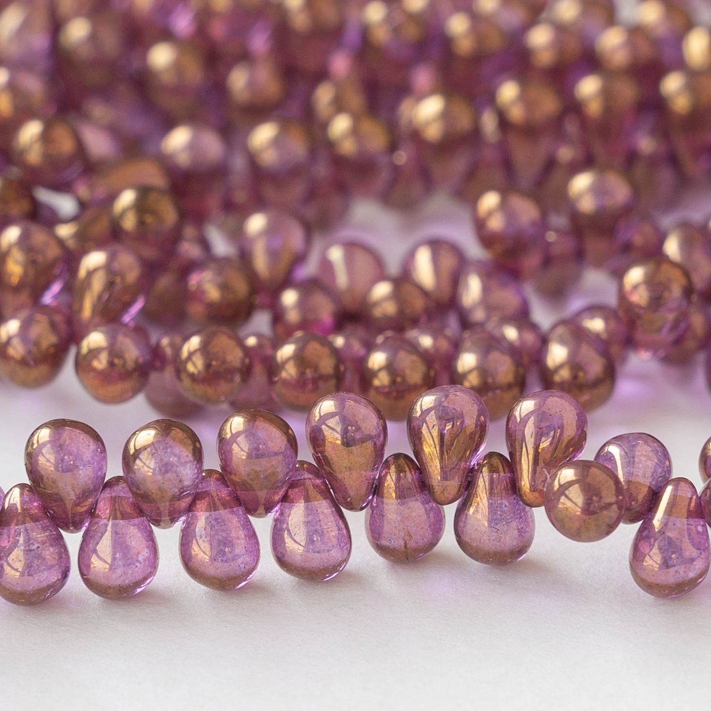 6x4mm Glass Teardrop Beads - Light Amethyst Luster - 100 Beads