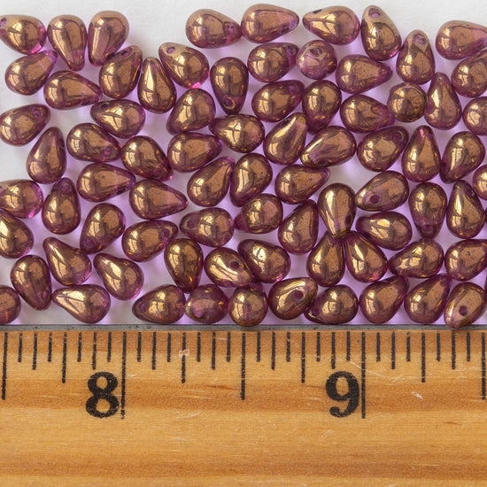 6x4mm Glass Teardrop Beads - Light Amethyst Luster - 100 Beads