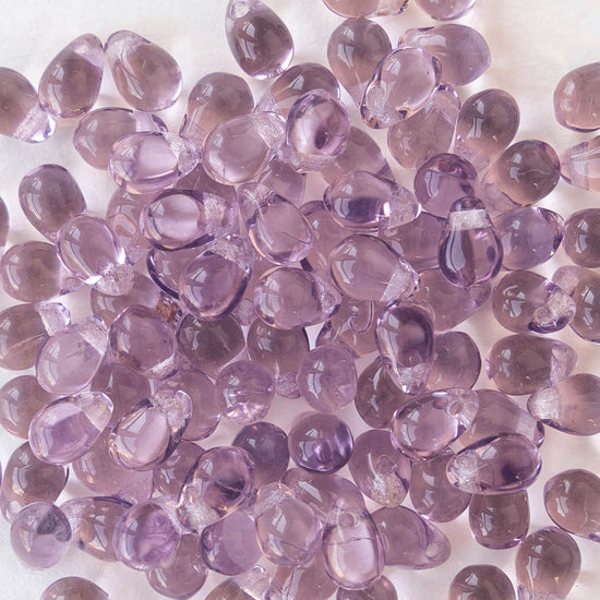 4x6mm Glass Teardrop Beads - Light Amethyst - 100 Beads