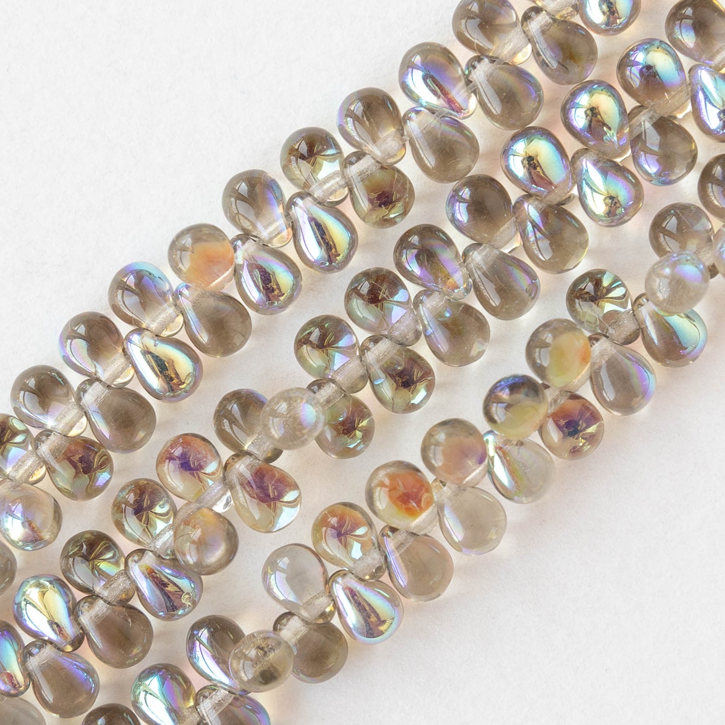 4x6mm Glass Teardrop Beads - Transparent Black Diamond AB - 100 Beads