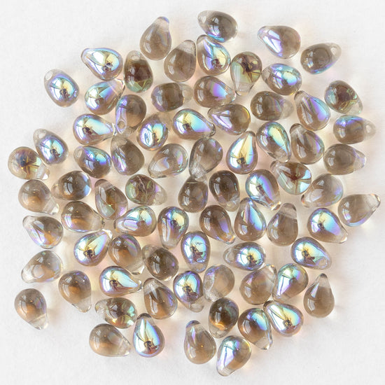 4x6mm Glass Teardrop Beads - Transparent Black Diamond AB - 100 Beads