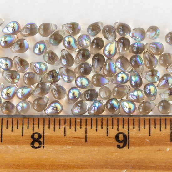 4x6mm Glass Teardrop Beads - Transparent Black Diamond AB - 100 Beads