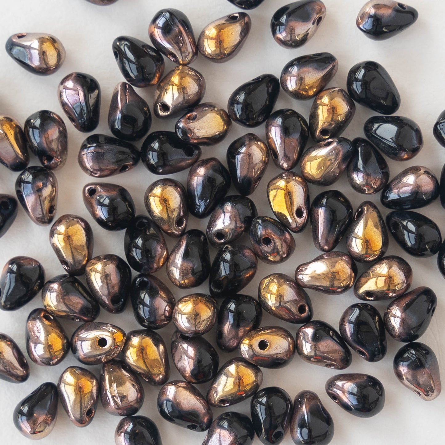 4x6mm Glass Teardrop Beads - Black with Gold - 100 Beads