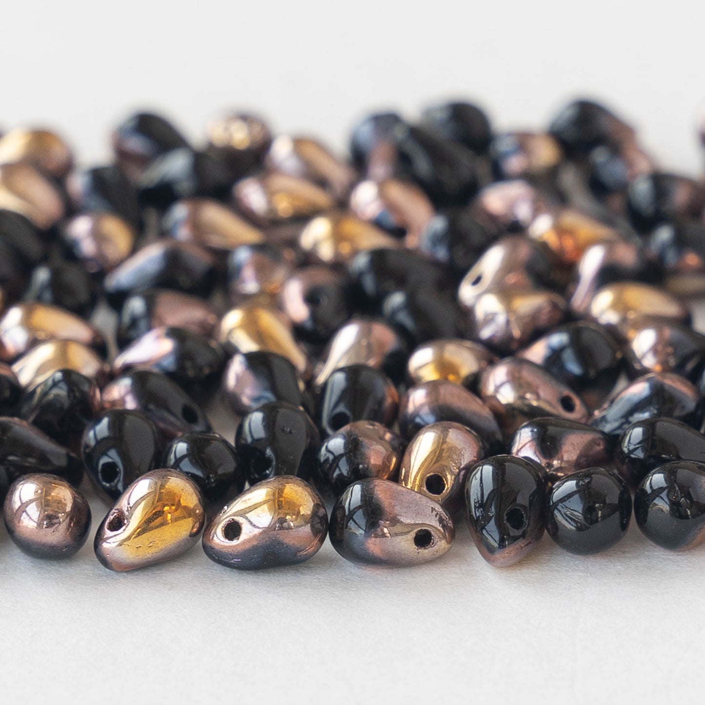 4x6mm Glass Teardrop Beads - Black with Gold - 100 Beads