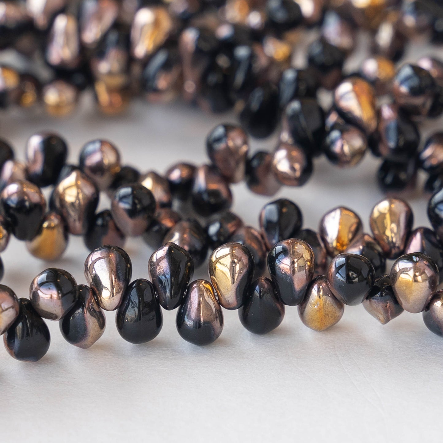 4x6mm Glass Teardrop Beads - Black with Gold - 100 Beads