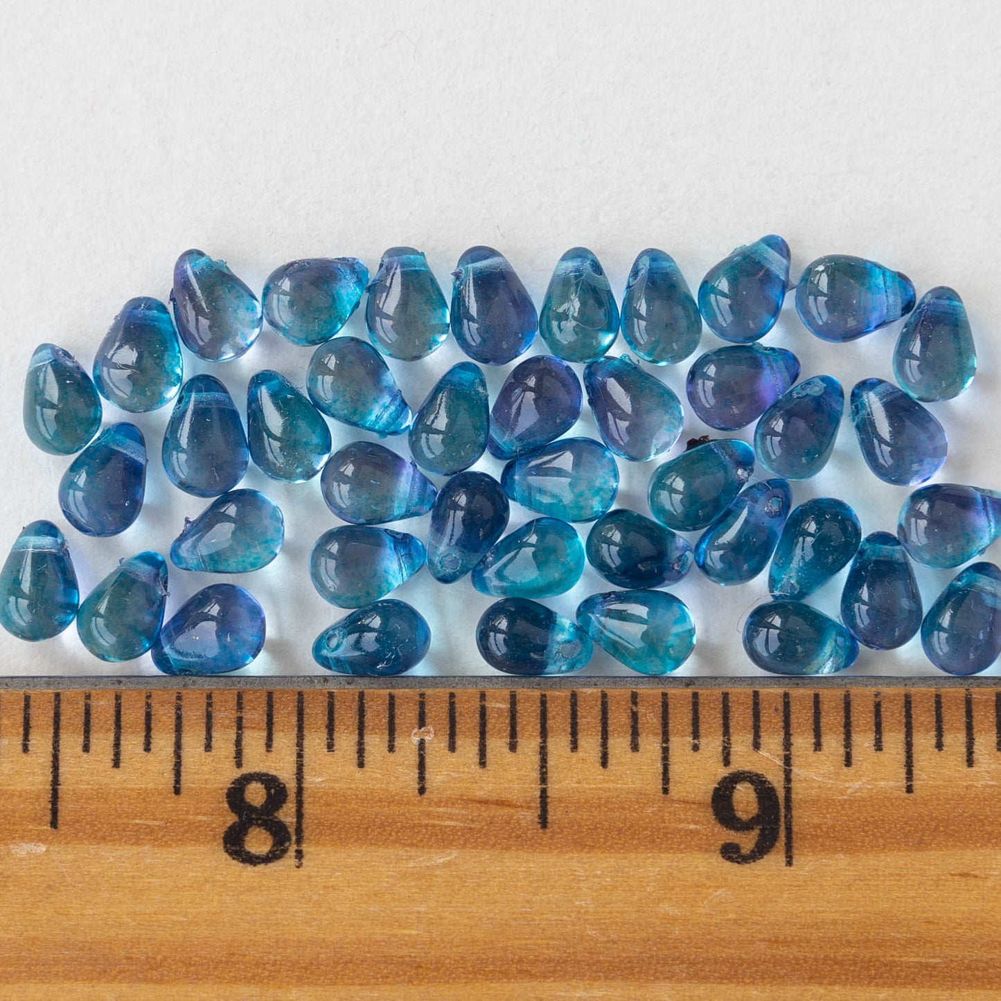 4x6mm Glass Teardrop Beads - Azure Blue - 80 Beads