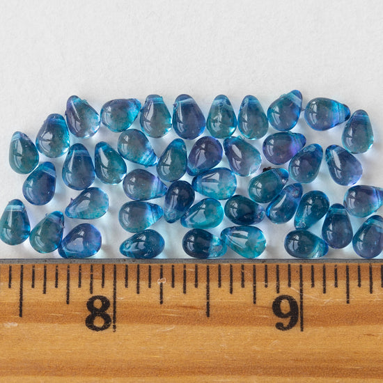4x6mm Glass Teardrop Beads - Azure Blue - 80 Beads