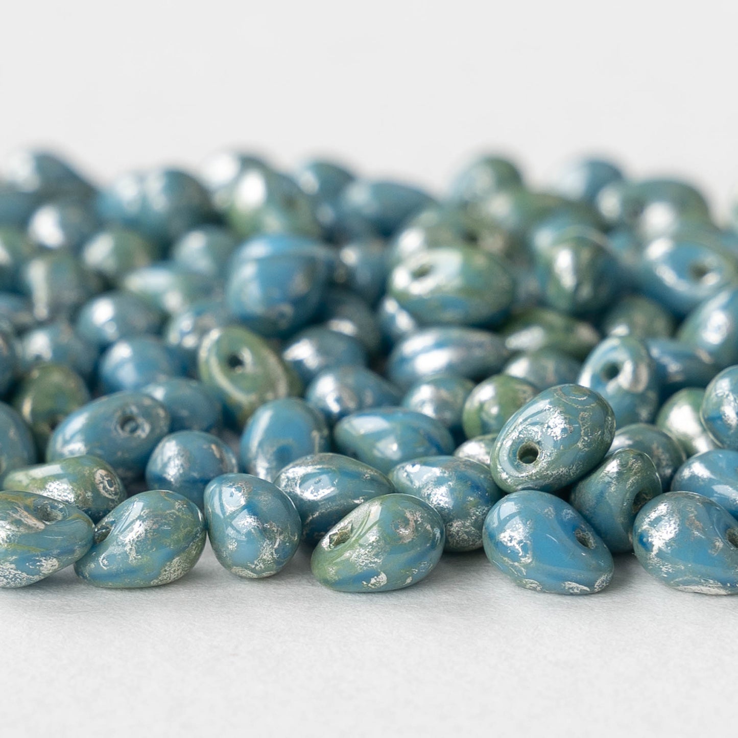 4x6mm Glass Teardrop Beads - Turquoise Blue with Silver Dust - 120 Beads